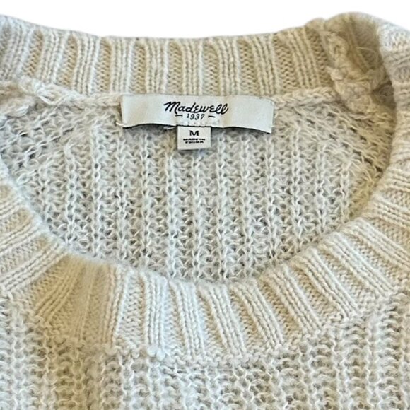 Madewell Color Block Sweater Off-White Black Stretch Wool Blend Size Medium - Picture 11 of 11